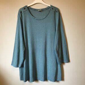 D/C Jeans Teal White Pinstripe Grommet Shouldered 3/4 Sleeve Tee 1X